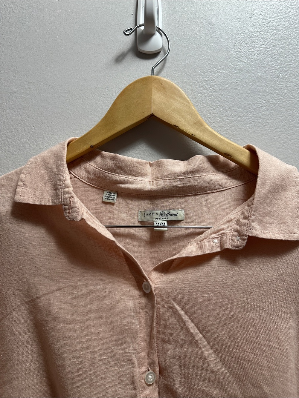 JACHS Girlfriend Linen Blend Tie Front Shirt Blush Pink M - Picture 2 of 7